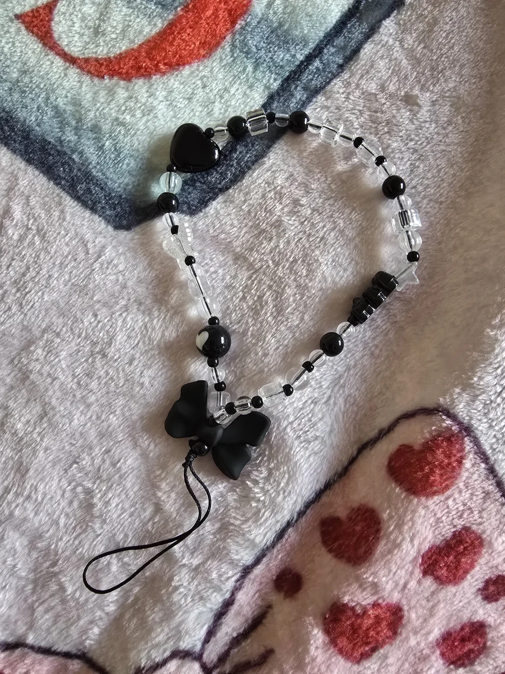 Black Beaded Phone Charm with Bow